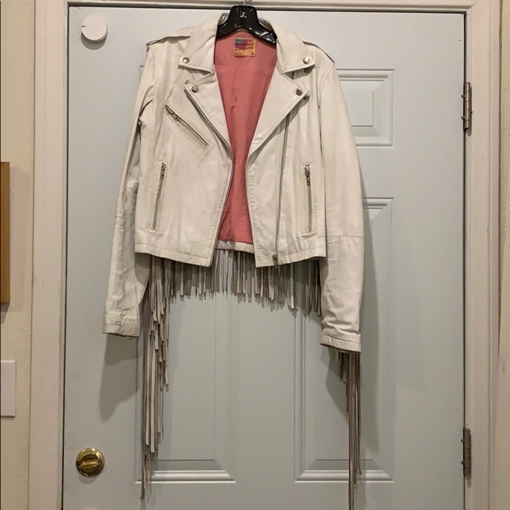 Opening Ceremony White Fringe Leather Jacket